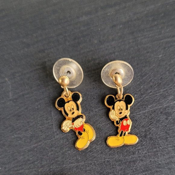 Vintage 80s Mickey Mouse Dangle Post Earrings - Picture 1 of 6